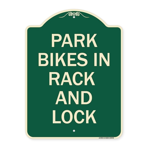 Park All Bikes in Rack and Lock Heavy-Gauge Aluminum Architectural Sign, 24" x 18", G-1824-23498